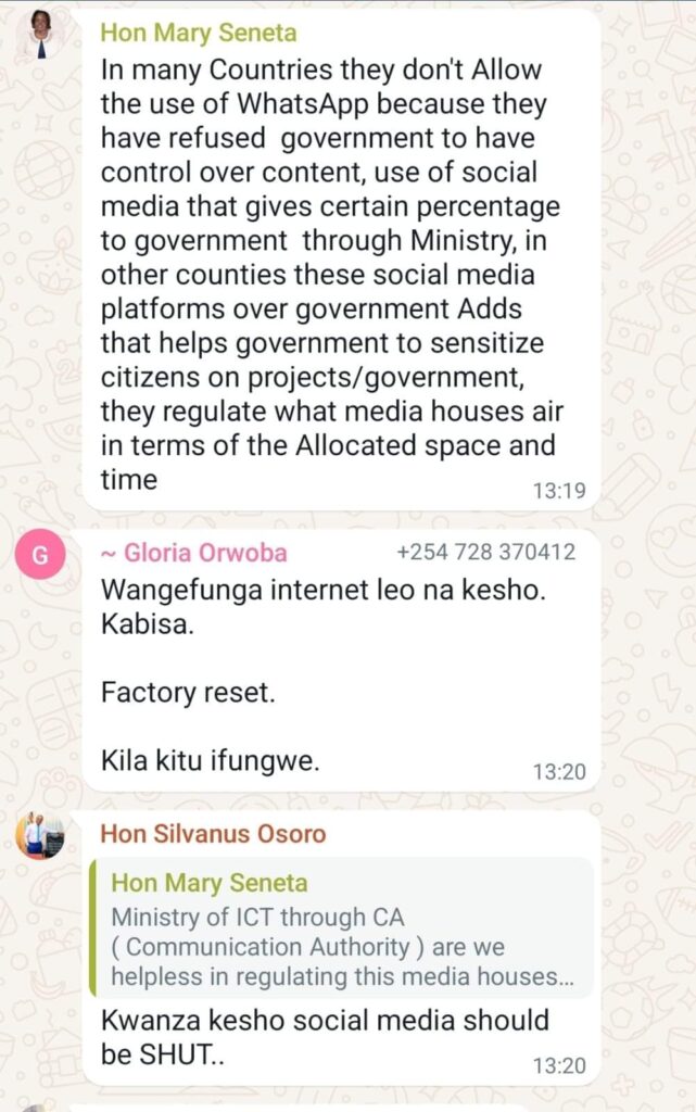 Alleged screenshot of legislators Whatsapp Group.  