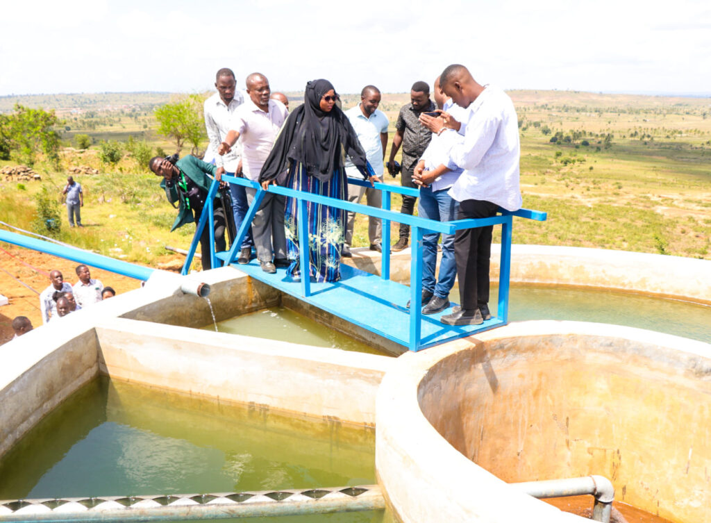 Kwale Governor Fatuma Achani at the Bofu Dam treatment facilities.