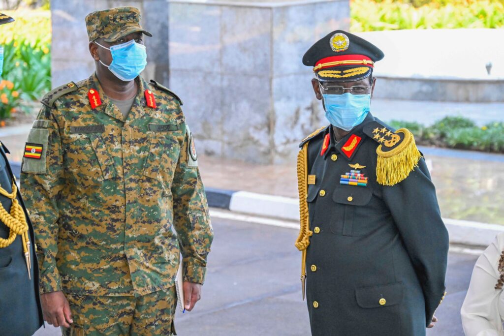 Uganda Chief of Defence Forces General Muhoozi Kainerugaba and Ethiopia Chief of the General Staff Field Marshal Berhanu Jula. 