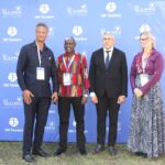 Tourism PS John Ololtuaa (2nd from left) with UN Tourism Secretary General Zurab Pololikashvili(3rd from left) and other tourism stakeholders at the 67TH Meeting of the UN Tourism Regional Commission for Africa and 2nd UN Tourism Regional Conference on Brand Africa held in Livingstone, Zambia.