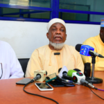 Council of Imams and Preachers of Kenya (CIPK) led by Organizing Secretary Sheikh Muhammad Khalifa (C) when they held a press conference at the council's offices, in Mombasa