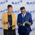 BAT Kenya Board Chairperson Rita Kavashe (left) and BAT Kenya Managing Director, Crispin Achola (right), during the launch of the company’s 2023Sustainability Report held at BAT Kenya offices in Nairobi.