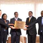 Handing over of the IASC Plaque (from left: Adam Lane, Director, Government Affairs, Huawei Kenya; Dr Esther Muoria, PS TVET; Hon. Julius Ogamba, CS Education; Dr Edwin Tarno, CEO KSTVET; Dr Kipkirui Langat, DG of TVETA).