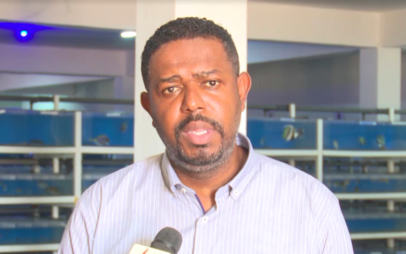 State Department for Investment Promotion Principal Secretary Abubakar Hassan during a press briefing after a visit at Kenya Tropical Sea Life EPZ Limited in Mtwapa, Kilifi County.