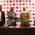 Dr. Huyam Salih, Director of AU-IBAR (second right) and Nicholus Mudungwe, Executive Director of ALLPI (second left) after signing an MoU.