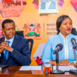 Outgoing Tourism and Wildlife Cabinet Secretary, Dr. Alfred Mutua, hand over office to incoming Cabinet Secretary, Rebecca Miano, during a brief ceremony at the Ministry’s Headquarters in Nairobi.