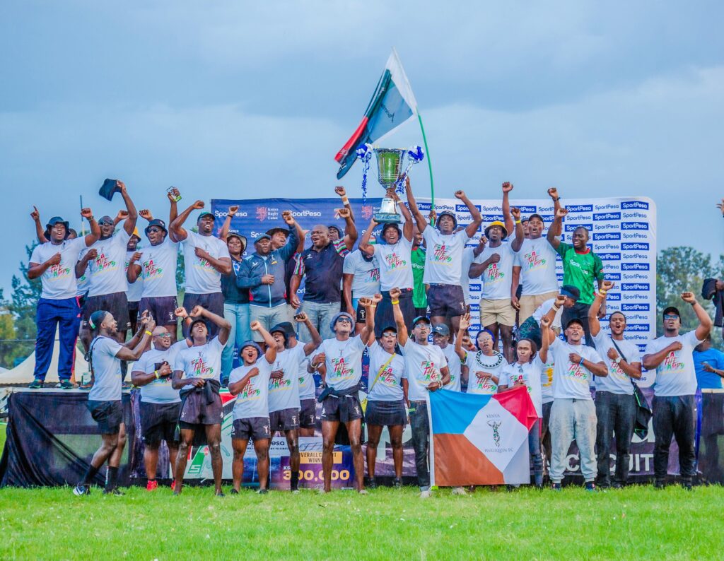 Kenya Harlequins celebrate after emerging overall champions of Prinsloo 7s.